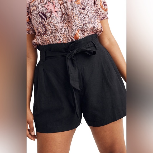 Madewell Linen Blend Size 4 Black Paperbag Shorts - Picture 1 of 6